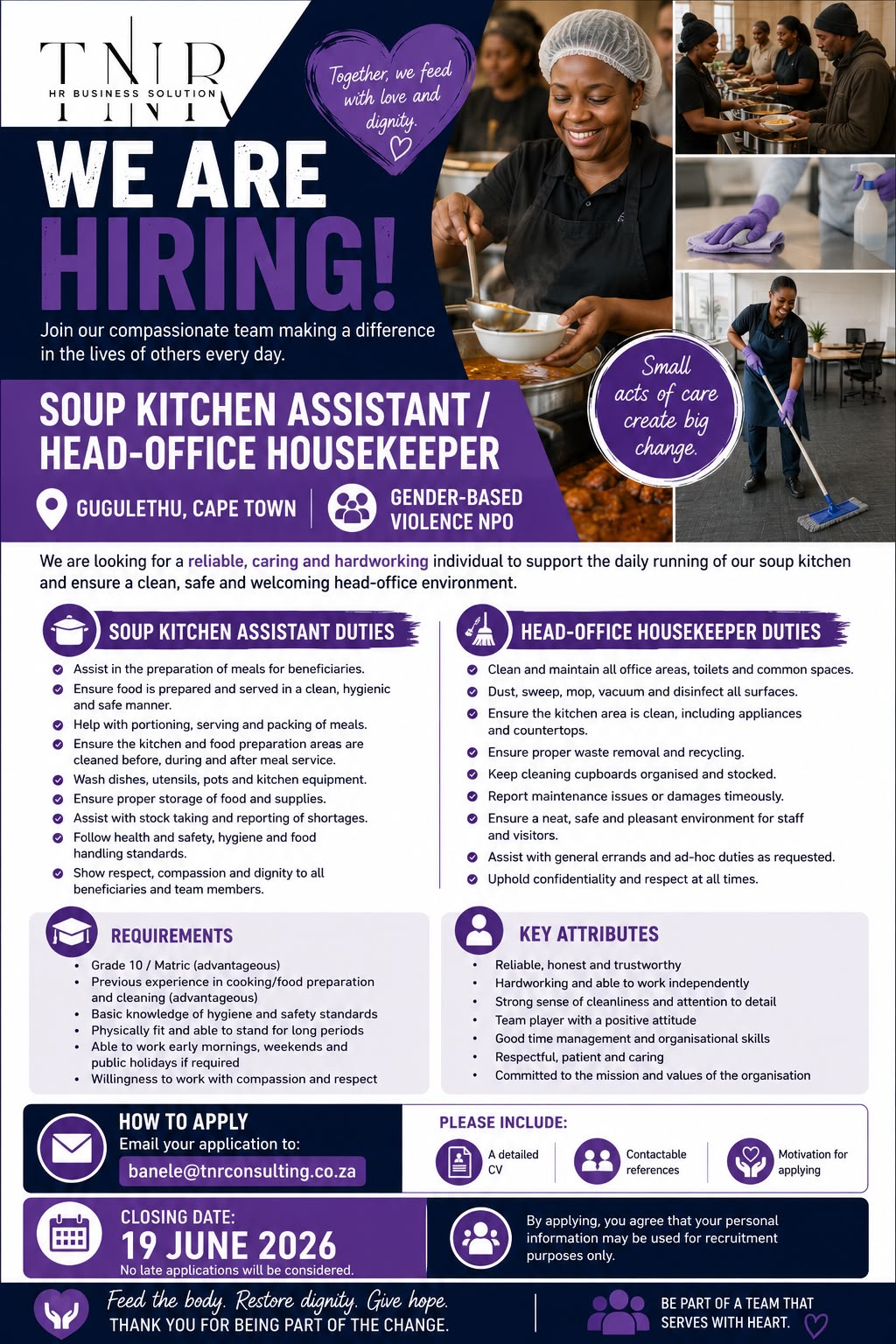 Housekeeper and Kitchen Assistant Recruitment Poster